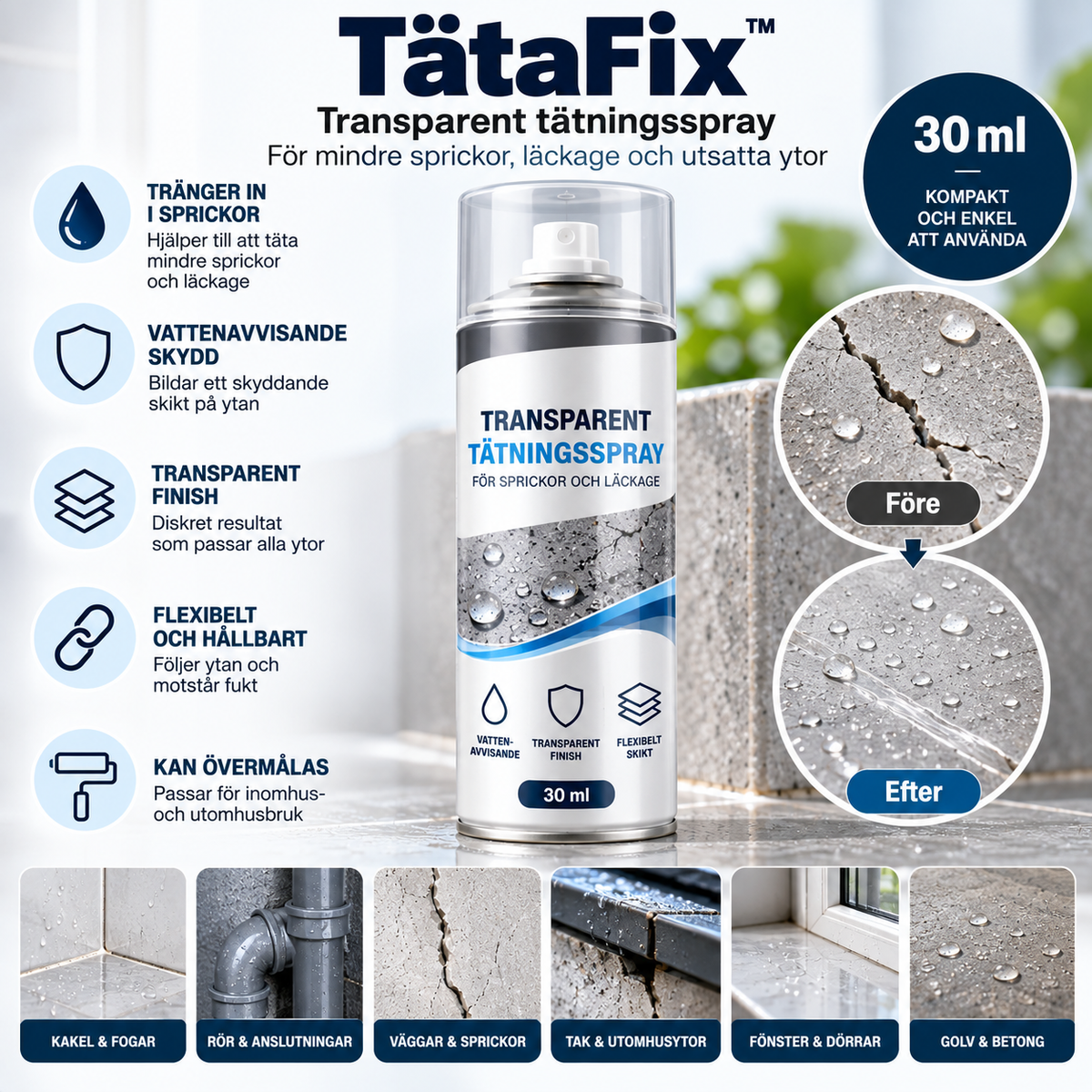TätaFix™ – Smidig tätningsspray för sprickor & läckage
