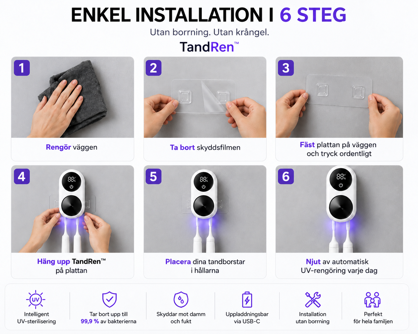 TandRen™ – UV-tandborsthållare med automatisk rengöring