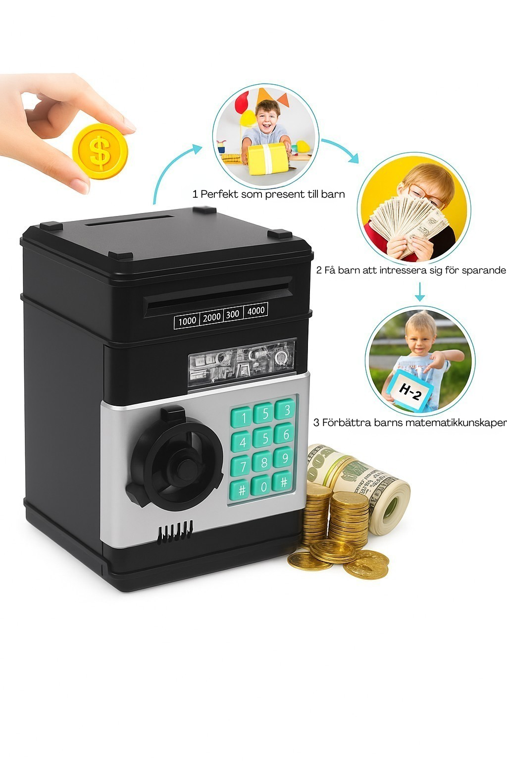 MiniBanken – Barnsparbössa med Pinkod och Automatisk Sedelinsättning