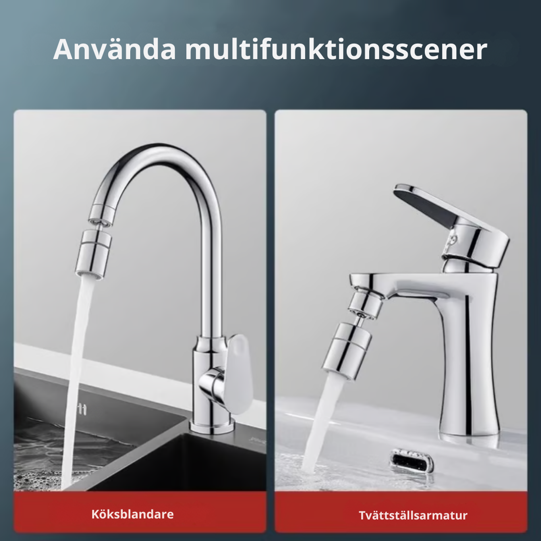 FlexiStröm| Roterbar kranadapter med dubbla vattenlägen – sparar vatten och ökar trycket.