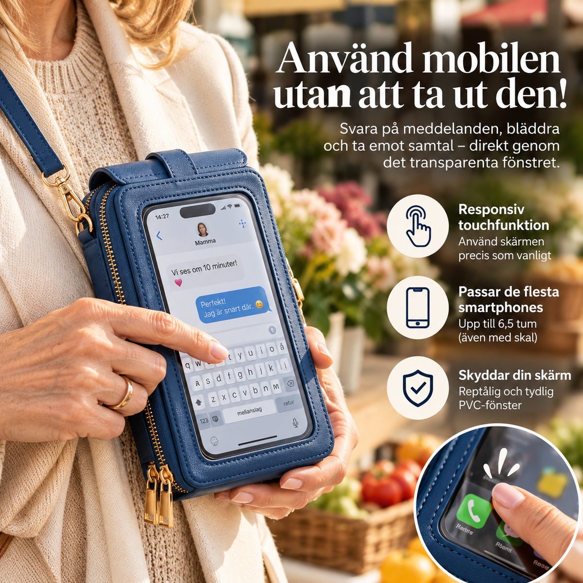MobilVäska™ – Elegant mobilväska med touchfunktion