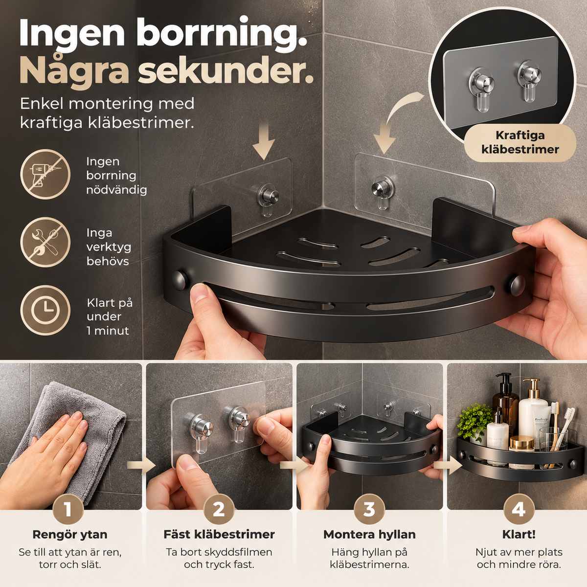 BadrumsFlex™ – Borrfri Förvaringshylla.