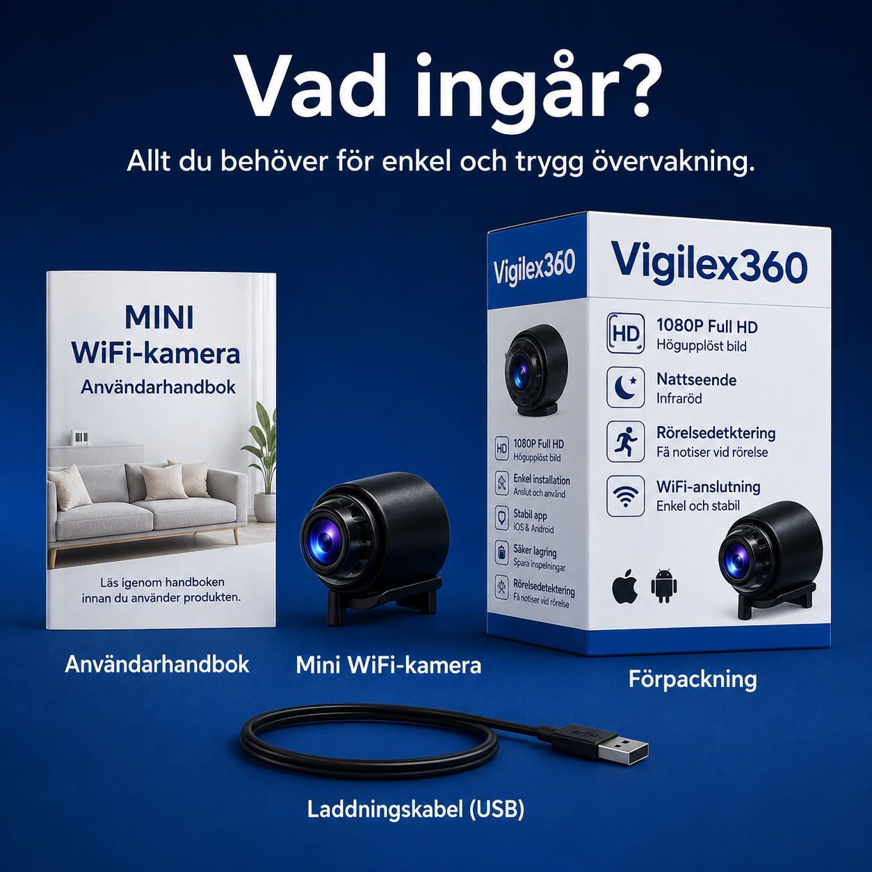 MiniTrygg™ – Kompakt WiFi-kamera med livevisning &amp; mörkerseende