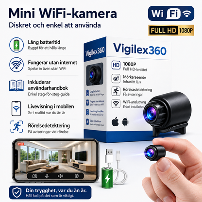 MiniTrygg™ – Kompakt WiFi-kamera med livevisning &amp; mörkerseende