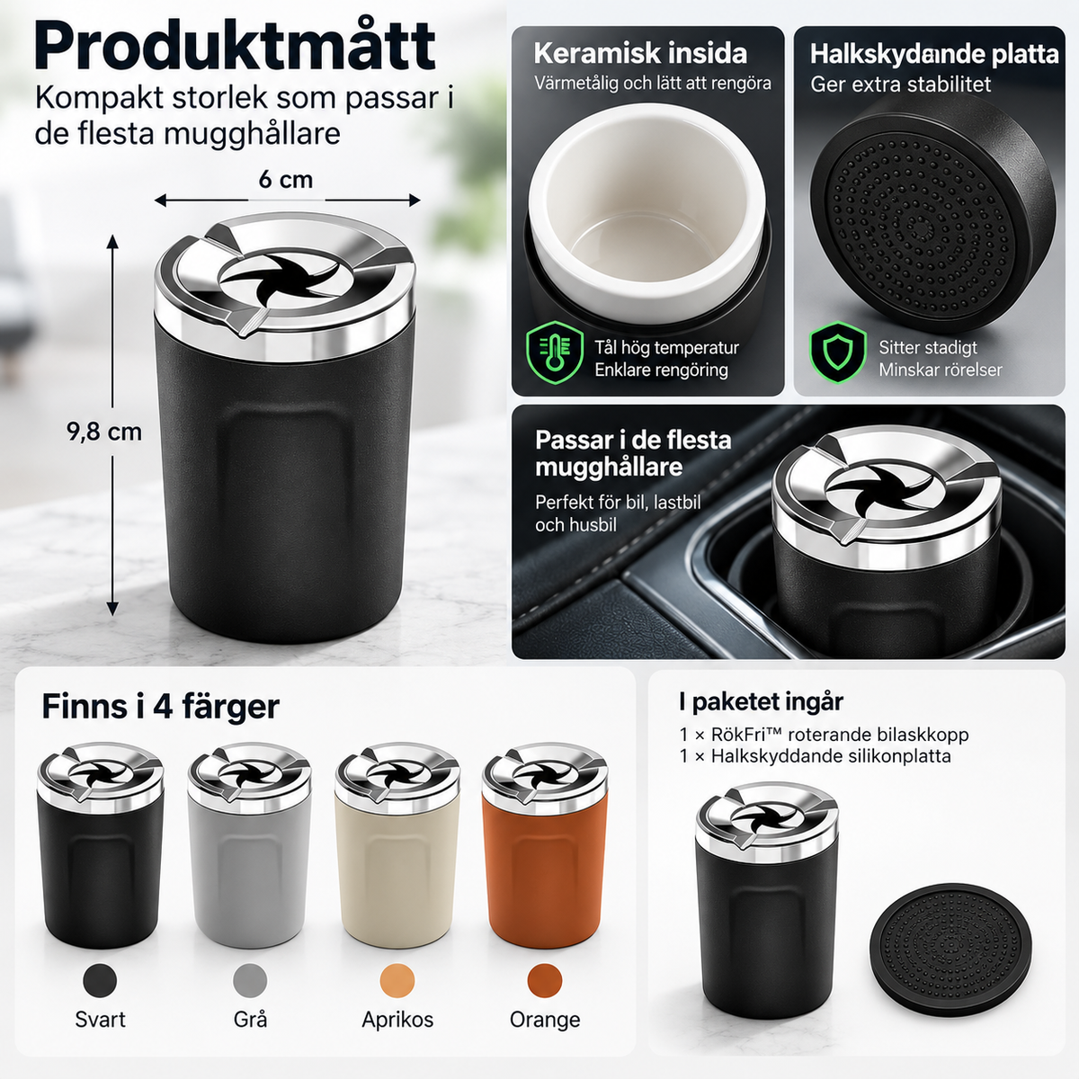 RökFri™ – Roterande bilaskkopp i keramik