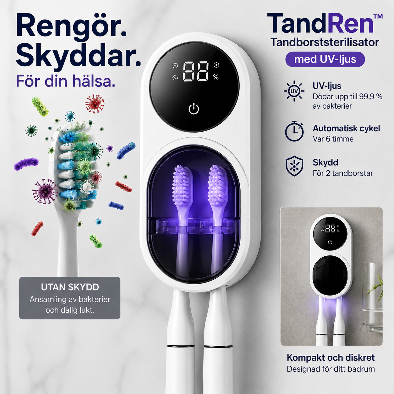 TandRen™ – UV-tandborsthållare med automatisk rengöring