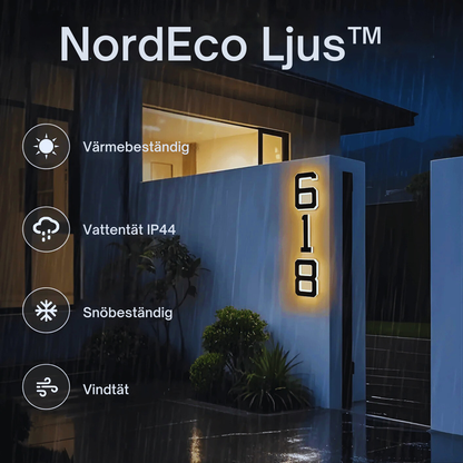 NordEco Ljus™– Aurinkokennolla toimiva talonumerolamppu, anturi ja helppo asennus