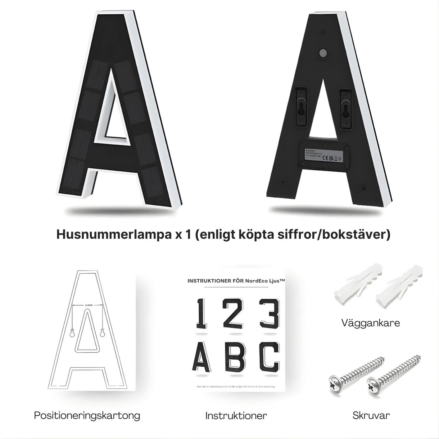 NordEco Ljus™– Aurinkokennolla toimiva talonumerolamppu, anturi ja helppo asennus