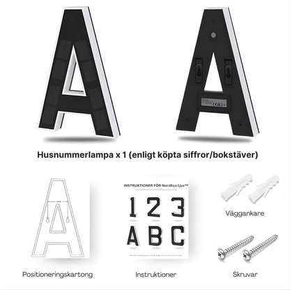 NordEco Ljus™– Aurinkokennolla toimiva talonumerolamppu, anturi ja helppo asennus
