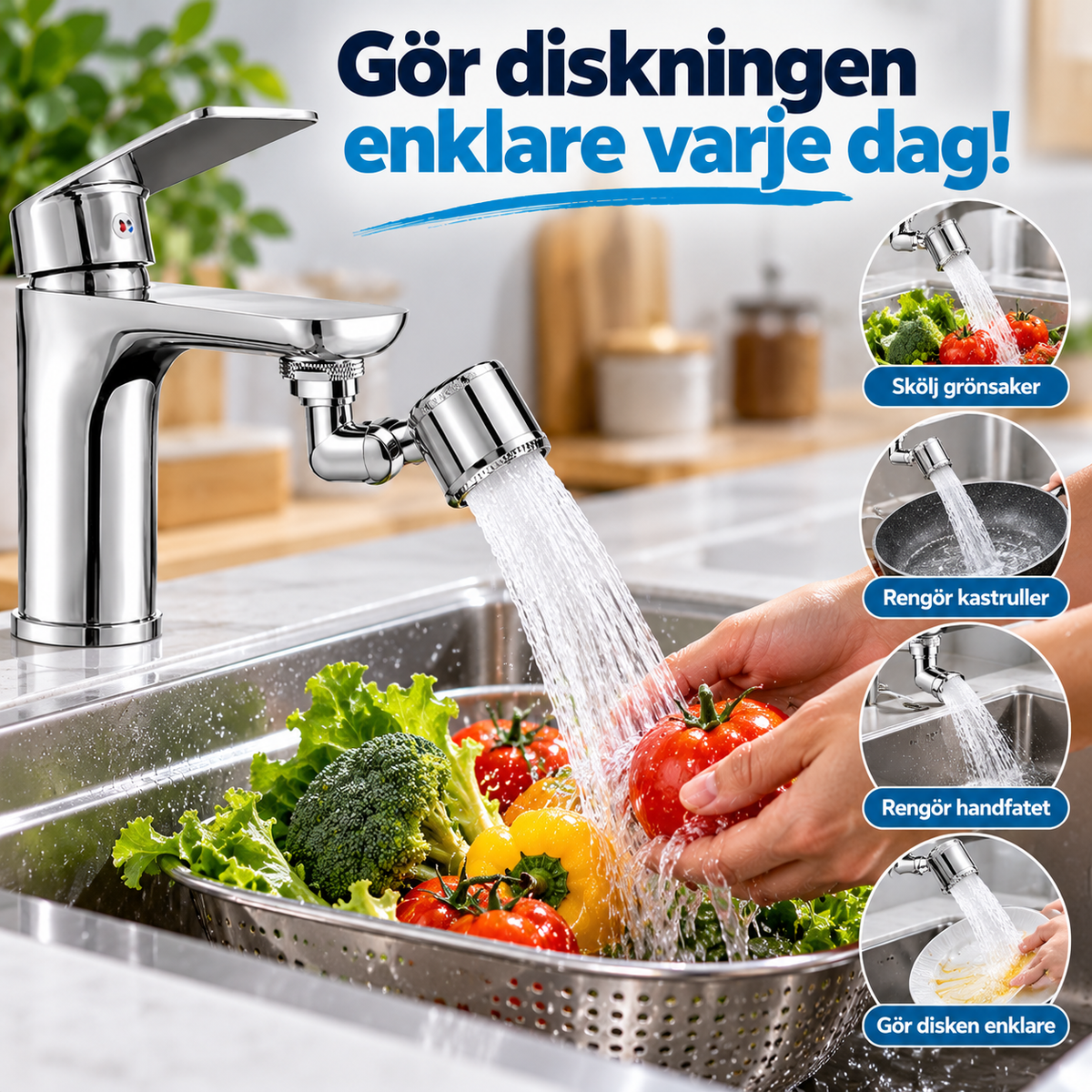 VattenFlex™ – 1440° roterande kranförlängare för enklare vardag