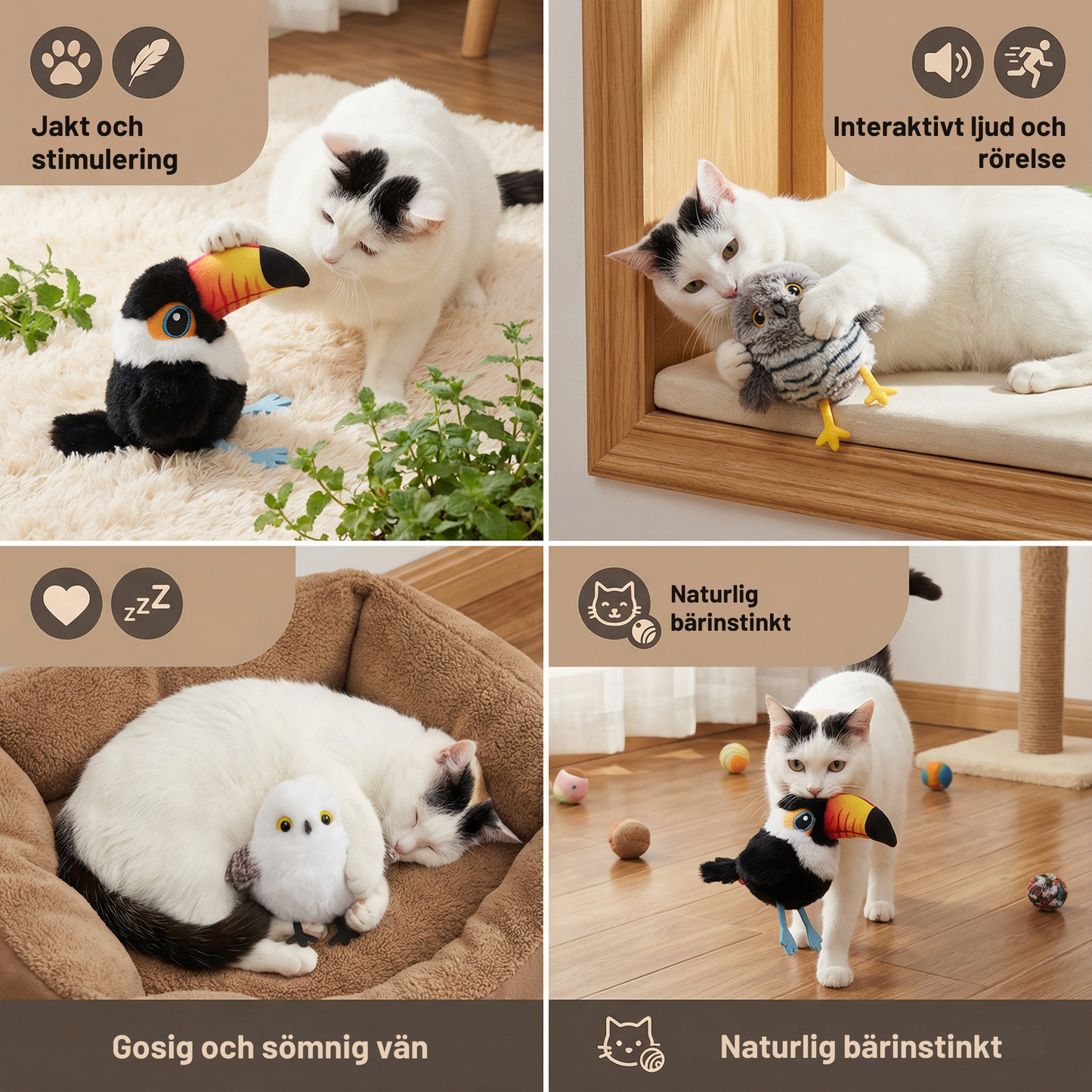 Kattens Fågelbyte. Fladdrande, kvittrande fågelleksak för katt