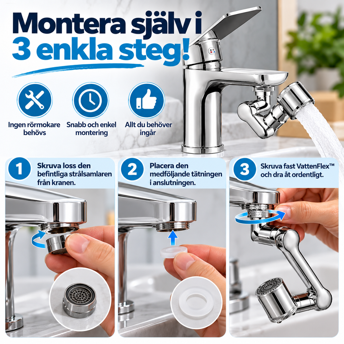 VattenFlex™ – 1440° roterande kranförlängare för enklare vardag