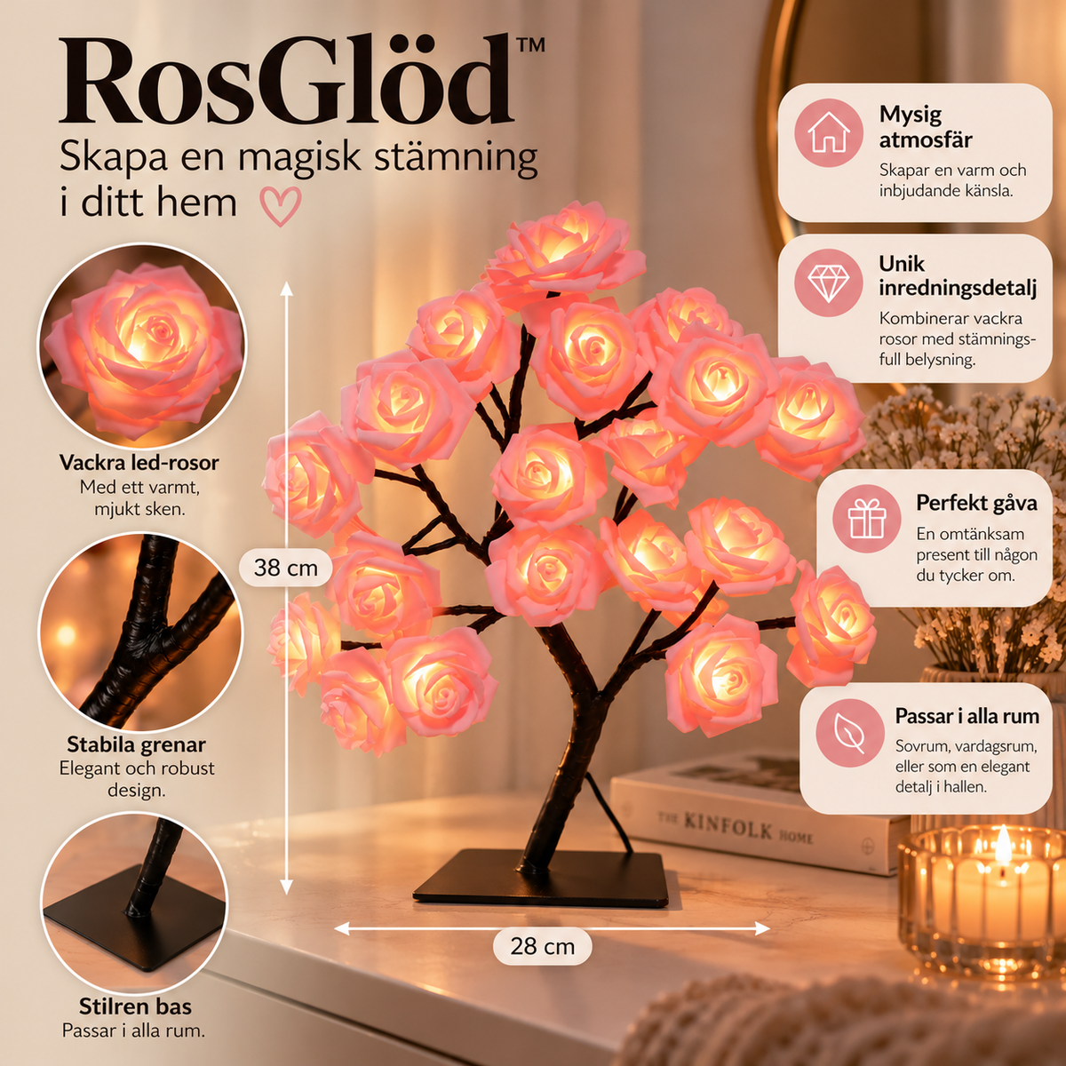 RosGlöd™ – Romantiskt LED-Rosträd