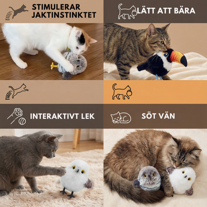 Kattens Fågelbyte. Fladdrande, kvittrande fågelleksak för katt