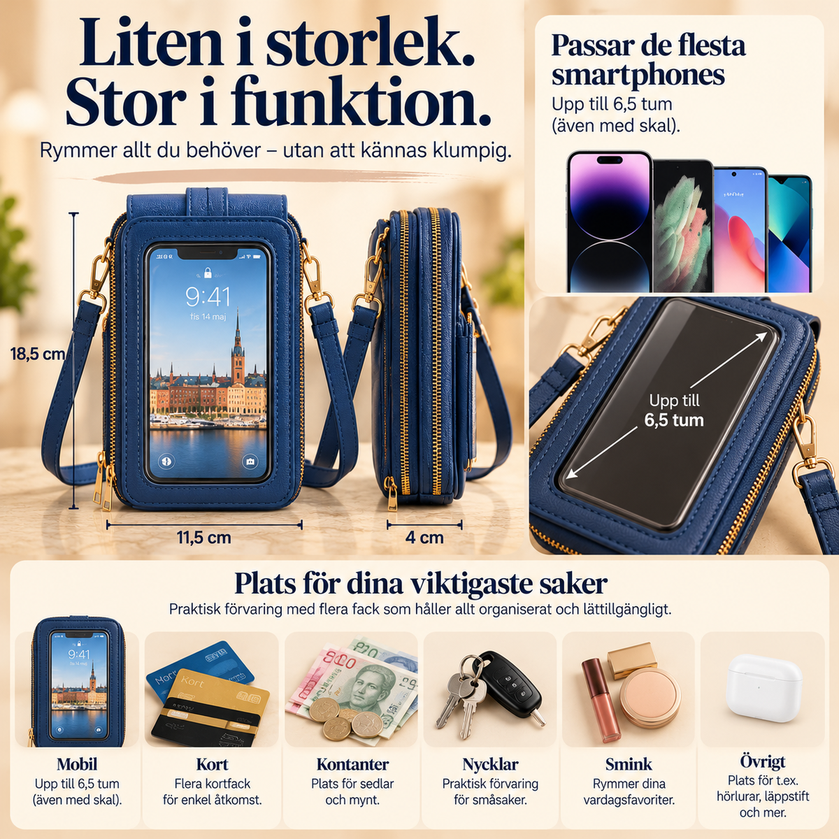 MobilVäska™ – Elegant mobilväska med touchfunktion