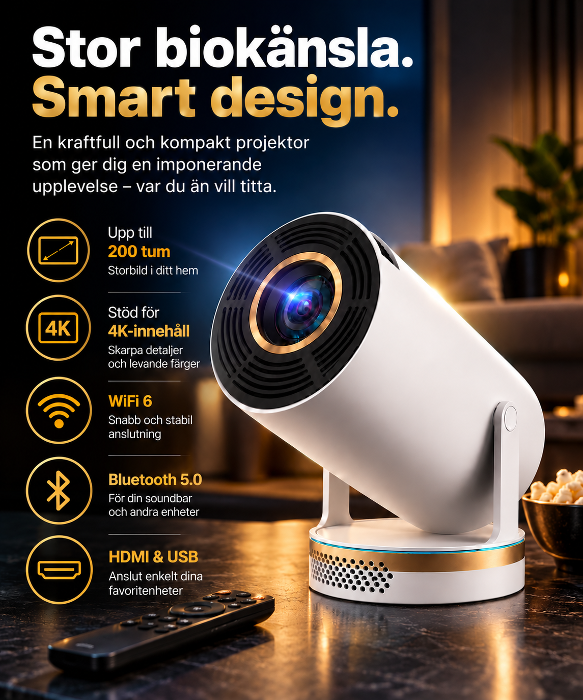 CineLux™ – Smart 4K Projektor för Hemmabio