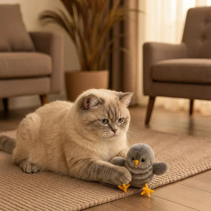 Kattens Fågelbyte. Fladdrande, kvittrande fågelleksak för katt