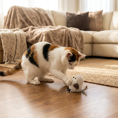 Kattens Fågelbyte. Fladdrande, kvittrande fågelleksak för katt