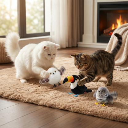 Kattens Fågelbyte. Fladdrande, kvittrande fågelleksak för katt