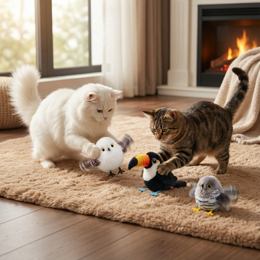 Kattens Fågelbyte. Fladdrande, kvittrande fågelleksak för katt